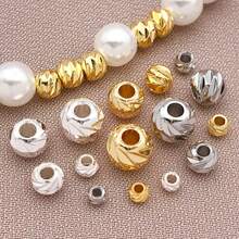 20/50 件真 18K 镀金隔珠波纹圆形散珠持久镀金隔珠 2.5/3/4/5/6 毫米微型黄铜圆球散珠适用于 DIY 珠宝制作