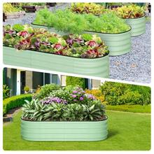 Huisuilinss Galvanized Raised Garden Bed,Oval Metal Planter Box,Raised Garden Boxes,Outdoor Garden Bed Open-Ended Base For Vegetables Flowers Herbs,2 PCS - 橄欖綠 - 查看 2