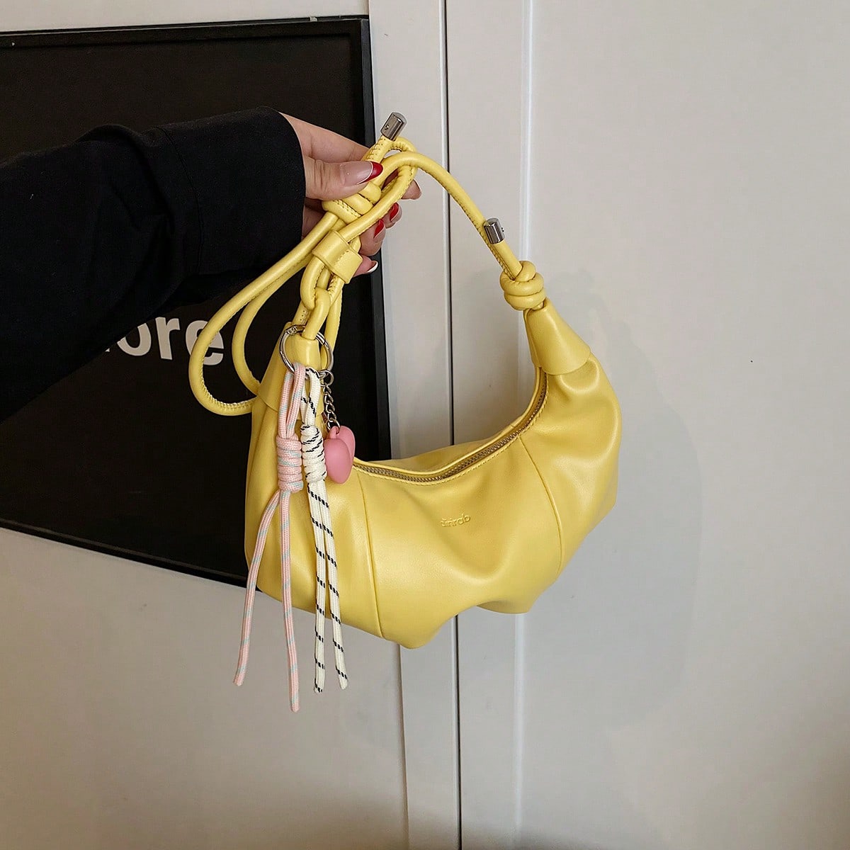 Pieza Bolso de hombro de unicolor de PU, bolso de mano en forma de media luna de gran capacidad para mujeres adultas, conjunto de moda para compras al
