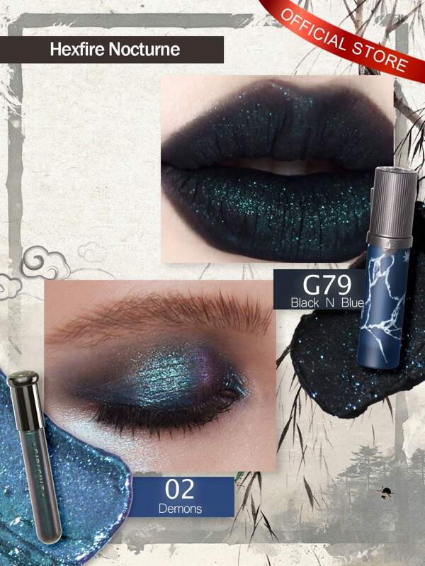 GIRLCULT Girlcult Hexfire Nocturne, Mystic Dark Fantasy, Ethereal Blue Tones, Ultra-Glitter, Quick-Dry, Semi-Matte, Hydrating, High-Impact Duochrome, Dimensional Shimmer, Gothic MLBB Shade, Night Out, Fantasy Makeup, Artistic Expression, Oriental Goth Aesthetic, Miao Inspiration, 4ml/0.14fl Oz+3.8ml/0.13fl Oz.