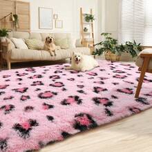 Homore 1pc Leopard Rug,  Pink/Khaki Leopard Rug For Boy Girls Bedroom, Soft Leopard Rug For Living Room Decor, Modern Interior Fluffy Area Rug For Living Room, Bedroom, Fall Decor,Home Decor.,Room Decor,Christmas Decoration,Accent Rug, Floor Covering - 粉色 - 查看 10