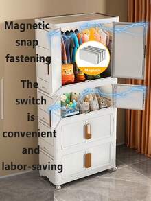 5/4/3/2/1 Layer Storage Cabinet Shelf, Household Wardrobe For Baby Clothes, Toys, Snacks, Easy Assembly, Foldable - White Brown - View 7