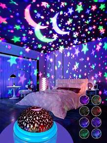 1 peça de projetor de luz colorida com céu estrelado, luz noturna LED giratória com projeção de lua e galáxia, lâmpada LED com rotação automática, alimentação USB, adequada para casa, quarto, iluminação estéreo para festas