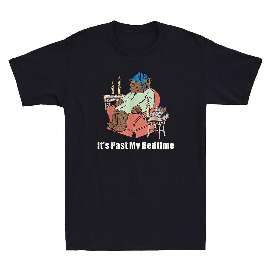 It's Past My Bedtime Bear Taking A Nap Next To Books Funny Vintage 's T-Shirt - 黑色 - 查看 1
