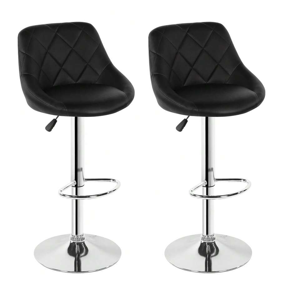 Jooli H Bar Stools Set Of 2, PU Leather Adjustable Swivel Breakfast Barstools With Gas Lift, Chrome Footrest And Base For Kitchen, Counter, Breakfast Bar, Black - Negro - Ver 1