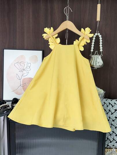 Summer Cute Woven Solid Color Camisole Dress For Girls