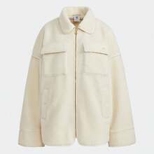 Adidas Clover Design 时尚运动羊毛夹克，女式立领拉链飞行员夹克 HC6602 - 米色 - 查看 1