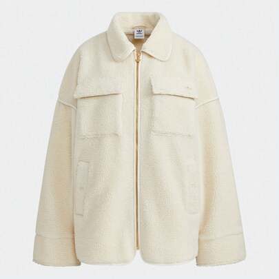 Adidas Clover Design 时尚运动羊毛夹克，女式立领拉链飞行员夹克 HC6602