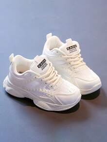 Nuevos niños antideslizante zapatillas de deporte de suela gruesa, la moda de encaje de cabeza redonda de los niños pops zapatos de suela gruesa, adecuado para los viajes diarios, deportes, parques de atracciones, la escuela - Blanco - Ver 6
