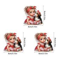 1/2/3 件可爱小女孩和小狗蝴蝶结图案 DIY 热转印贴纸，适用于服装、T 恤、帆布包、枕头 - 彩色 - 查看 4