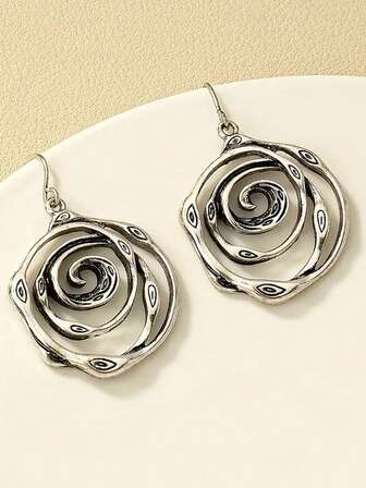 1 Çift Vintage Gümüş Spiral Desenli Halka Küpe, Kadınlar İçin Popüler ve Şık Küpeler, Birden Fazla Renk ve Stil Mevcuttur