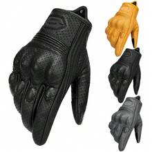 摩托车手套黑色皮革夏季摩托车手套触摸屏手套越野摩托车赛车手防摔手套自行车骑行保护摩托车配件骑行必需品男女骑士礼物 - 彩色 - 查看 11