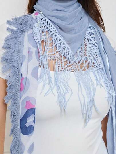 Women's Leopard Print Tassel Trim Fashion Scarf, Suitable For Daily Wear