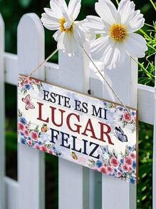 1 pieza Decoración de jardín estilo "Luger" español de madera pintada para colgar, decoración del hogar color rosa, decoración de pared, decoración de terraza, decoración de flores de primavera, decoración de días festivos (7,87*3,94in/20*10cm)