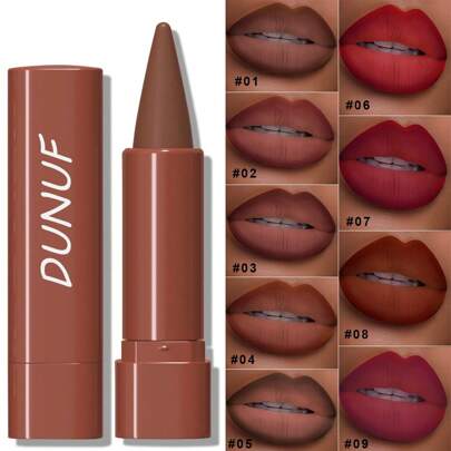 DUNUF 1pcs Matte Lip Liner And Lipstick Set - Crayon Form, Cone Tip, Easy Contour, Universal Skin Types, Dual-Use, Long-Lasting Easy To Color Non-Stick Cup Does Not Fade & Brown And Mixed Tone Collection