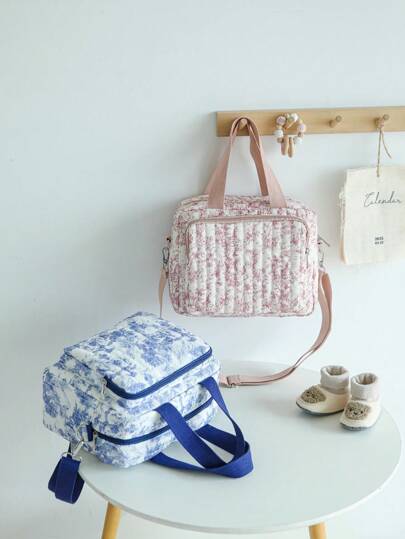 1pc Quilted Ditsy Floral Crossbody Tote Bag, Suitable For Strollers