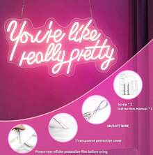 You're Like Really Pretty. Pink Neon Sign, 5V Dimmable USB Control Switch, Bar Party Bedroom Home Decoration, Girlfriend Christmas And Valentine's Day Gift - 粉色 - 查看 4