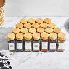 Bamboo And Wood Lid Seasoning Bottle; Small Square Bottle 120ml With Perforated Powder Shaker; Glass With Lid Seasoning Bottle 4 - 120ml Bamboo Wood Cover Seasoning Bottle - View 2