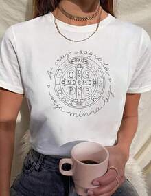 Women's Babylook T-Shirt Saint Benedict Medal Catholic Religion 100% Cotton Various Colors - 白色 - 查看 2