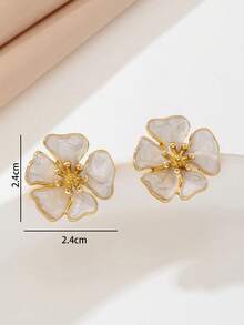 1 Pair Elegant White Drip-Oil Flower Earrings, Sweet & Cute, Suitable For Daily Outfit, Dating Wear - White - View 5