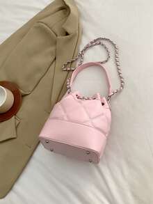 Women's Fashion Chain Bucket Shoulder Bag - Pink - View 11