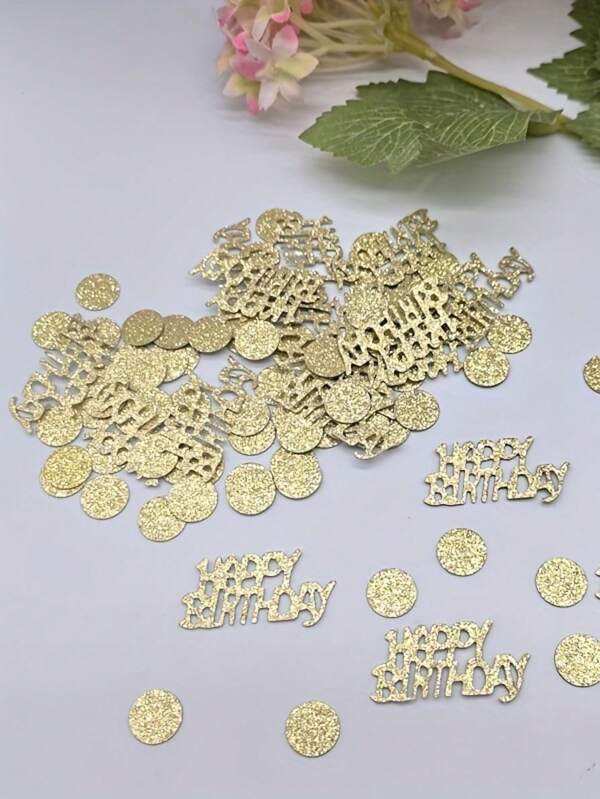 100 piezas de confeti con brillo dorado para feliz cumpleaños, diseño festivo de letras y círculos, lentejuelas ligeras, papel multicolor a granel, adecuado para decoraciones de fiesta, muy apropiado para decoraciones de celebración de cumpleaños, ideal para decoraciones de fiesta de cumpleaños, decoraciones de fiesta elegantes, decoraciones ligeras, decoración para celebración de cumpleaños/flores de boda/decoración de escena de aniversario, decoración de flores para mesa de cena, decoración de stand de joyería