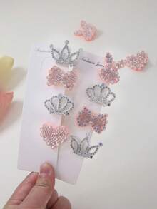 Set de 10 piezas de pasadores para el cabello con diseños de corona de conejo, corazón y lazo para niñas y adolescentes, pasadores para flequillo y laterales, accesorios de moda versátiles, aptos para uso diario, regalo - Multicolor - Ver 3