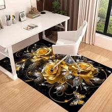 Grand tapis de sol, collection 2025, motif rose doré personnalisé, style minimaliste moderne, fabriqué à partir de matériau en velours de cristal haute technologie avec une surface tricotée haute densité résistante à la décoloration, à l'abrasion et facile à nettoyer. Décoration d'entrée, salle de bain, décoration de cuisine