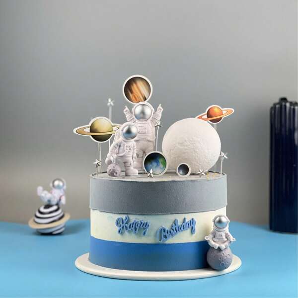1 set de décorations pour gâteau d'anniversaire en forme d'astronaute et de lune
