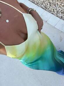 Satin Gradient Fishtail Dress, Beachwear Summer