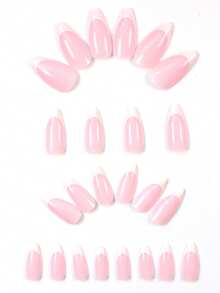 24 片装中号杏仁形白色法式假指甲简约假指甲女士和女孩美甲用品指甲 - 彩色 - 查看 3