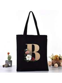 Fashion Casual Shoulder Bags Gold Letter Printing Shopper Canvas Foldable -Friendly Shopping Bag Tote Handbags Large Capacity Travel Grocery BagSchool Bag,Back To School Backpack,Large Capacity,Lightweight,Portable,Laptop Compartment, Suitable For Teen Girls Women College Students, Perfect For Back To School,College,Middle School, High School,Work , Business, Commute