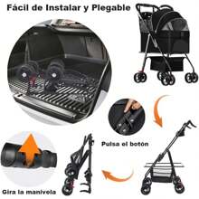 Carro para Mascotas,Carriola plegable para perros y gatos,4 Llantas Giro 360°,Plegable Rápido con Bolsa Portátil Desmontable,Ventana De Red,Forro Removible,4 en 1 Multifuncional
