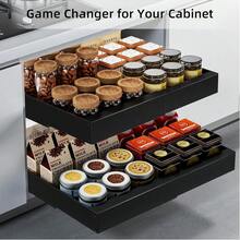 Organizador de cajón extraíble, paquete de 2 cajones deslizantes adhesivos para armarios de cocina, despensa, cajones corredizos de alta resistencia (NO para armarios con bordes/marcos) - Blanco - Ver 4