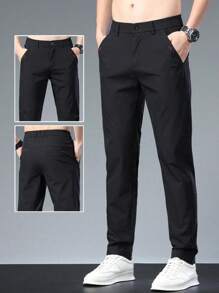 Pantalones casuales rectos de unicolor para hombres - Versión regular apta para todo el año de pantalones largos de golf, adecuados para actividades al aire libre, uso casual y ligero de negocios