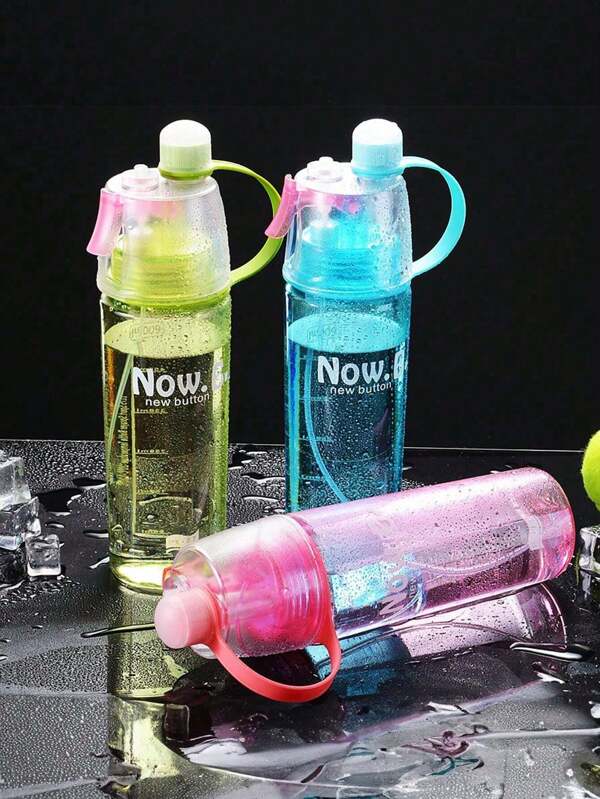 1pc Customized 600ml/20oz Large Capacity Water Bottle With Mister Spray, PC Material, Built-In Straw Drinking Port, Multi-Functional, Adjustable, Ornamental, Reusable, Exquisite, Adorable, High-Quality, Modern, Colorful, Cute, Comfortable, Stylish, Custom