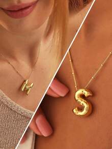 1 件不锈钢和铜粗字母气球泡泡首字母吊坠项链，适合女士，手工制作，表面有轻微痕迹，适合非完美主义者