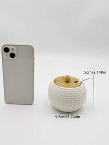 一套陶瓷厨房储物罐，1个大罐1个小罐，配有竹制托盘和陶瓷勺，北欧简约日式风格，白色陶瓷质感，高端品质，菱形、波浪、鸟巢图案，适用于酒店、餐厅、家庭厨房用品、节日、聚会、斋月、春节厨房、客厅收纳装饰，圆形竹盖，可存放香料、胡椒、盐、糖等调味料。 - 白色 - 查看 21