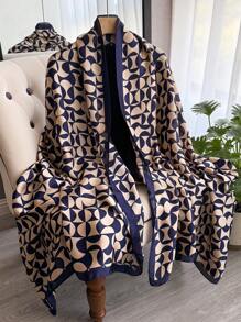 1 件女士几何印花仿丝围巾，时尚百搭防晒披肩，旅行和日常装饰，春秋