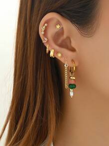 Set de 8 piezas de aretes de tuerca minimalistas de circonita de colores, juego de aretes elegantes adecuados para citas, fiestas y uso diario de mujeres