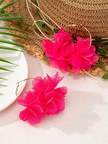 2件套优雅玫瑰红尼龙花朵耳环，适合女士参加派对和日常佩戴 - 玫紅色 - 查看 3