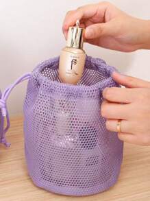 1pc Drawstring Mesh Makeup Bag, Convenient Breathable Travel Toiletry Pouch, Draining Wash Bag