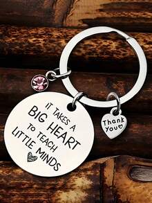 1 件“It Takes A Big Heart”不锈钢钥匙扣，镶有粉色水钻，教师节/毕业礼物，感谢学校背包 - thank you紅蘋果 - 查看 6