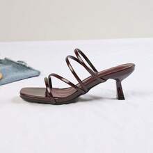 春夏新款时尚女士性感豹纹小猫跟凉鞋，百搭时尚高跟凉鞋 - 酒紅色 - 查看 3