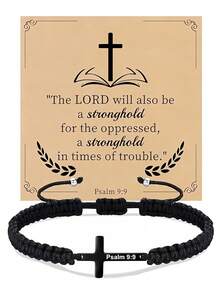 Goodwaro 1 件 18K 镀金不锈钢基督教礼物十字架手链，男/女手工编织信仰励志祈祷珠宝礼物 - 黑色 - 查看 18