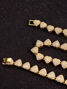 1pc Fashionable Luxury Unique Hip-Hop Punk Sparkling Elaborate Extravagant Fully Rhinestone Heart Necklace For Men - Yellow Gold - View 4