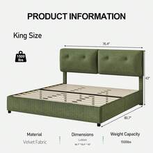 Twin/ Full/ Queen/ King Size Bed Frame, Upholstered Platform Bed Frame With Pillow Headboard, Soft Cloud Bed Frame, No Box Spring Required, Easy Assembly, Beige/ White/ Pink/ Grey/ Blue/ Green, Twin/ Full/ Queen/ King * Bed Frame Queen Queen Bed Frame Bed Frame Full Full Size Bed Frame King Size Bed Frame Twin Bed Frame Room Decor Home Decor Christmas Decor Bedroom Decor Valentine Day Decor Storage Living Room Decor Furniture House Decor - Green - View 10