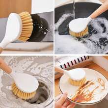 2 Peças Escova de Panela com Cabo Longo e Cerdas Substituíveis de Crina de Cavalo, Escova de Panela de Cerdas Macias de Sisal Natural, Escova de Limpeza de Fibra de Coco, Ótimo Presente para a Casa, Cozinha, Natal, Halloween