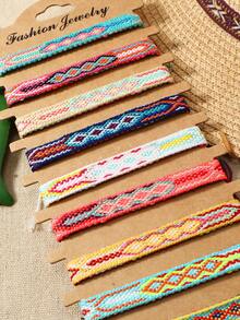 12pcs/Set Bohemian Style Friendship Bracelets, Knitted & Handcrafted, Vintage Nepali Handwoven Charm Bracelets For Beach, Vacation - Bright - View 4