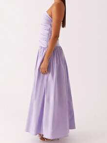 Women Tube Top Maxi Dress Elegant Sleeveless Strapless Ruched Flowy Dress Summer Long Wedding Party Cocktail Dresses - Purple - View 4